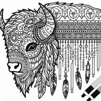 Bison Head Adorned With Native Beadwork Coloring Page