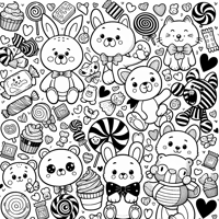 Many Little Cute Animals With Candies Coloring Page