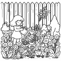 Fenced Backyard Garden With Flowers Vegetables And... Coloring Page