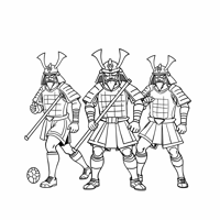 A Team Of Samurai Football Players Coloring Page