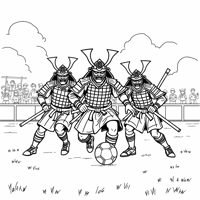 A Team Of Samurai Football Players Playing Ball On... Coloring Page