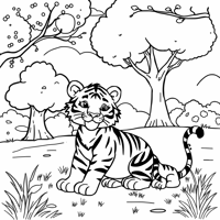 A Baby Tiger Wearing A Hoodie Cartoon Style Coloring Page