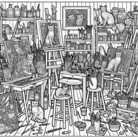 Hide 10 Cats In An Art Room Make Them Hard To Find... Coloring Page
