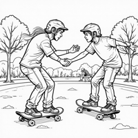 Cartoonstyle Teenage Skateboarders Hanging Out At... Coloring Page
