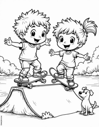 Cartoonstyle Kids With Mediumsized Heads... Coloring Page