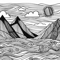 Wind Over Water Mountains Coloring Page