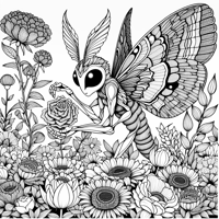 Mothman Picking Flowers Coloring Page