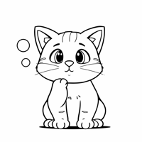 A Thinking Cat Coloring Page