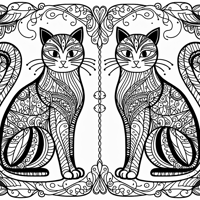 Cats Mirror Image Coloring Page