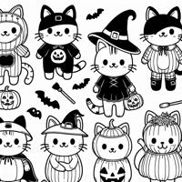 Cats In Halloween Costumes Coloring Page