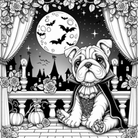 English Bulldog Puppy Dressed In A Vampire Costume... Coloring Page