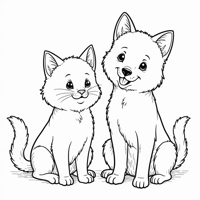 A Creative Cat And Dog Simple Coloring Page