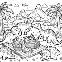 Dinosaur Picnic With Lots Of Dinosaurs Coloring Page