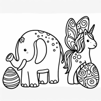 Elephant Unicorn Butterfly Coloring Page