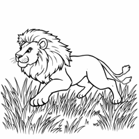Lion Running In The Grass Coloring Page