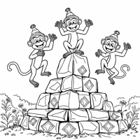 Many Monkeys Jump From Stone To Stone On A Pyramid... Coloring Page