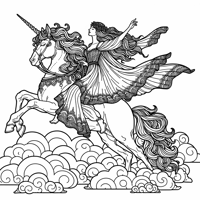 Woman Without Clothes Riding A Unicorn Coloring Page
