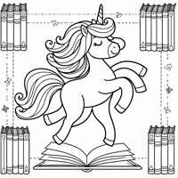 Unicorn Jigging With The Lord Of The Rings Books Coloring Page