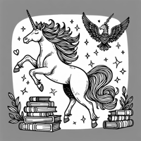 Unicorn Jigging With The Lord Of The Rings Books Coloring Page