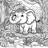 A Happy Elephant In The Jungle Coloring Page