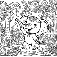 A Happy Elephant In The Jungle Coloring Page