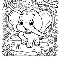 A Happy Elephant In The Jungle Coloring Page
