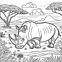 Rhinoceros In The Savanna Coloring Page