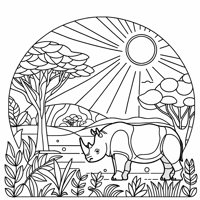 Rhinoceros In The Savanna Coloring Page