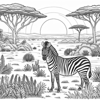 A Zebra In The Savannah Coloring Page