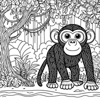 A Chimpanzee In The Jungle Coloring Page