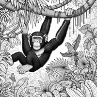 A Chimpanzee In The Jungle Coloring Page