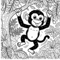 A Chimpanzee In The Jungle Coloring Page