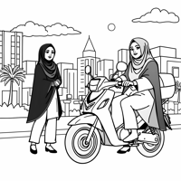 Hijabwearing Girl With Her Hijabwearing Mother... Coloring Page