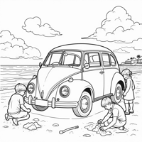 A Classic Vw Car With A Beach View Coloring Page