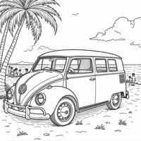 A Classic VW Car With A Beach View. Coloring Page