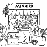 Hijabwearing Girl Sitting Drinking Coffee In Front... Coloring Page