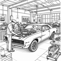 An Artistic Interpretation Of A Car Workshop... Coloring Page