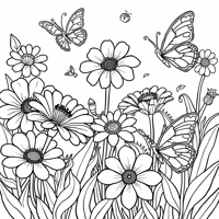 Flowers With Butterflies Coloring Page