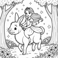 A Princess Riding A Fluffy Bunny Through A Starry... Coloring Page