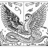 Green Snake With Wings And A Salad Coloring Page