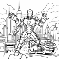 Iron Man Is Flying In The City Coloring Page