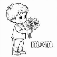 A Child Offers Flowers To His Mother And Writes... Coloring Page