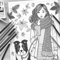 A Girl Who Is Drinking Coffee Outside Where It Is... Coloring Page