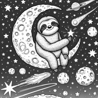 Sloth On The Moon Coloring Page