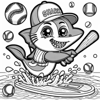 A Shark Wearing A Hat Playing Baseball Coloring Page
