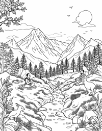 A Detailed Scene Of A Mountain Retreat Where Monks... Coloring Page