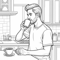 Man Drinking Coffee In Kitchen Coloring Page