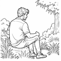 Man Sitting In The Garden Coloring Page
