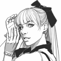 A Woman With A Black Bow In Her Hair Is Posing For... Coloring Page