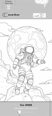 A Man In A White Space Suit Is Standing On A Rocky... Coloring Page